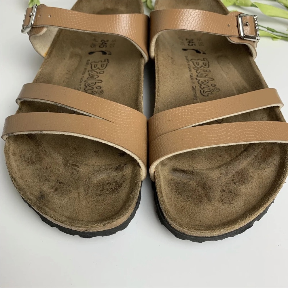 BIRKENSTOCK BIRKI'S Size 38 (7) Sandals Tan Brown Leather Rhinestone Buckle - Picture 8 of 12